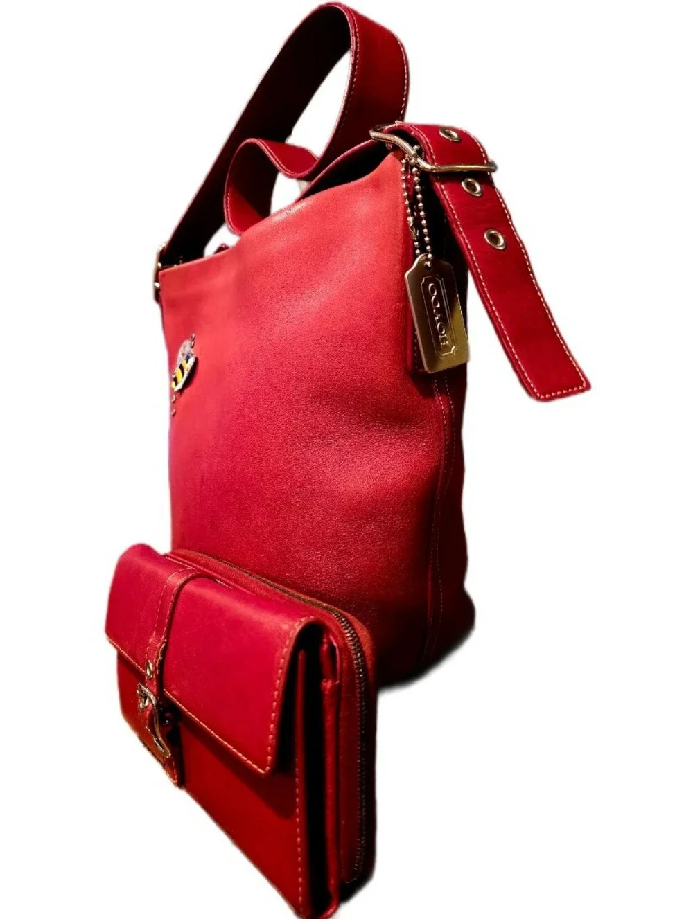 Coach 9186 Vintage Legacy Soho Red Leather Bucket Duffle Shoulder Bag W/Wallet